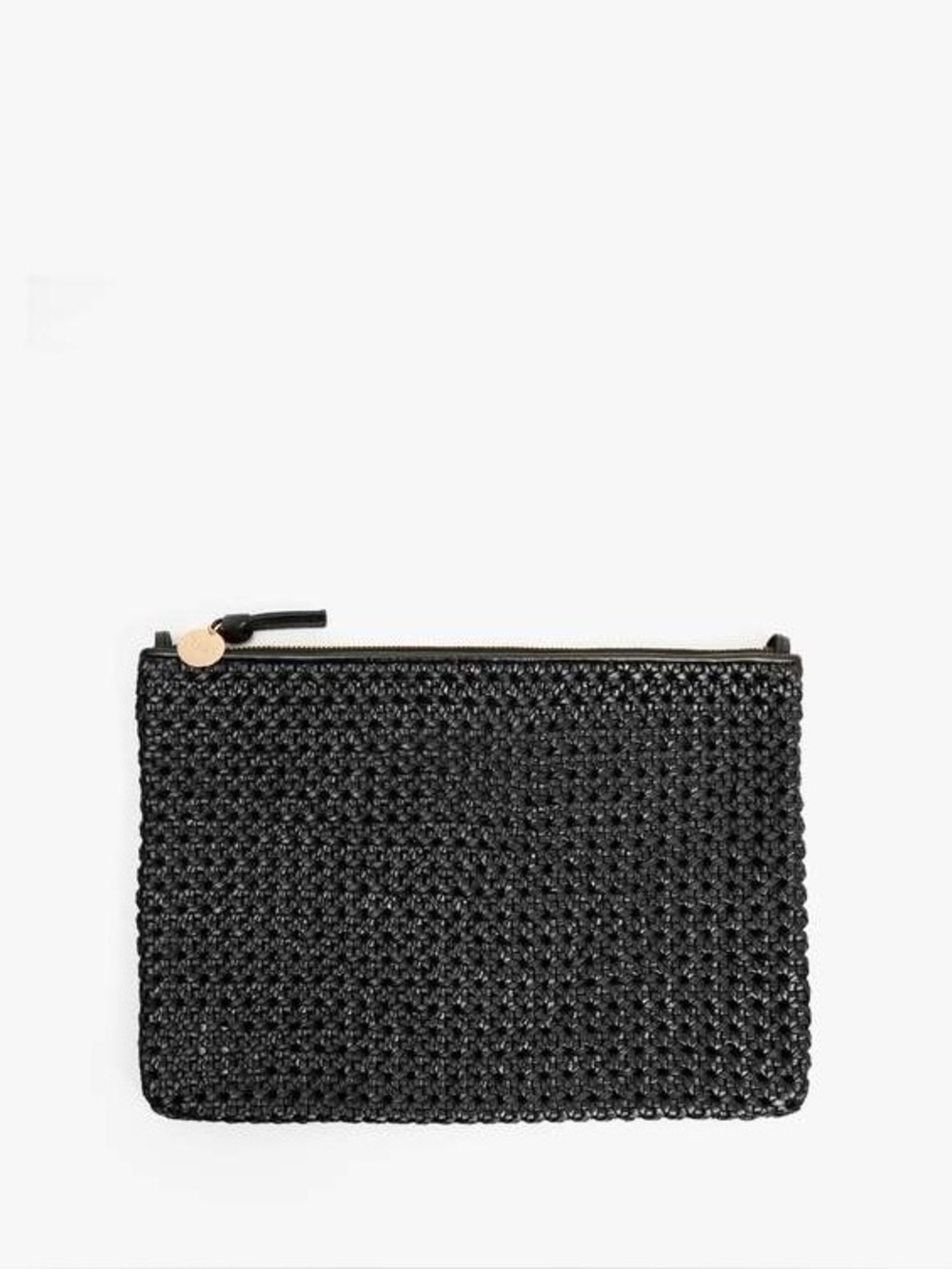 Clare V Flat Clutch with Tabs Black Rattan Handbag